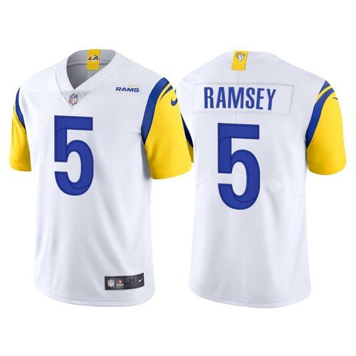 Men's Los Angeles Rams #5 Jalen Ramsey 2021 White Vapor Untouchable Limited Alternate Stitched Jersey